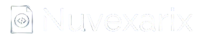 The Nuvexarix brand logo, featuring a stylized circular wave emblem in blue and purple on the left, followed by the brand name 'Nuvexarix' in a purple-to-pink gradient font on a solid white background.